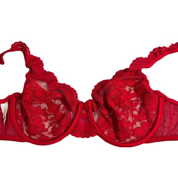 Vtg Delicates bra 38C red lace balconette bra ruffle straps not padded - Picture 3 of 10